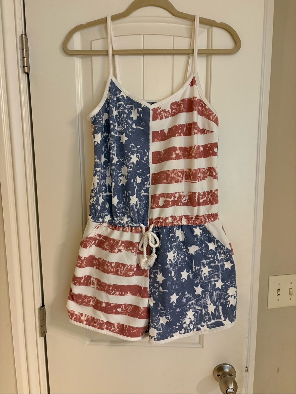 Women’s Stars & Stripes distressed Romper - Red, White & Blue size M